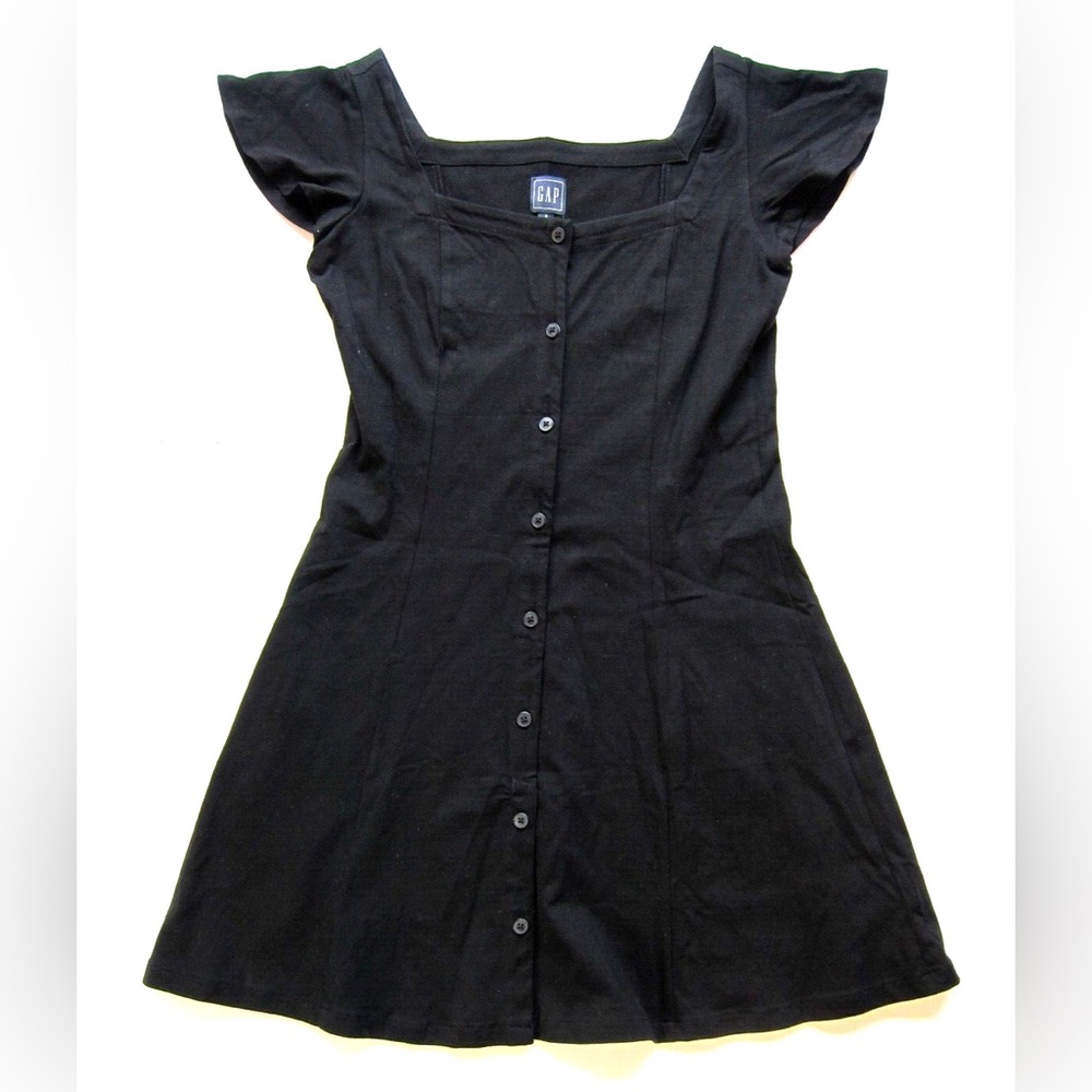 GAP Short Sleeve, Black Button Dress